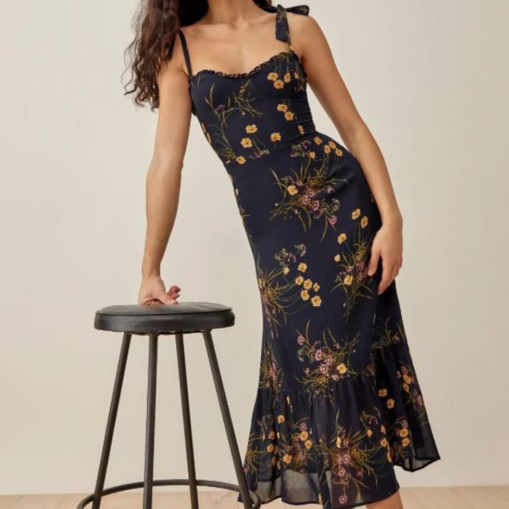 Reformation Nikita Midi Dress - Navy floral - Size 6